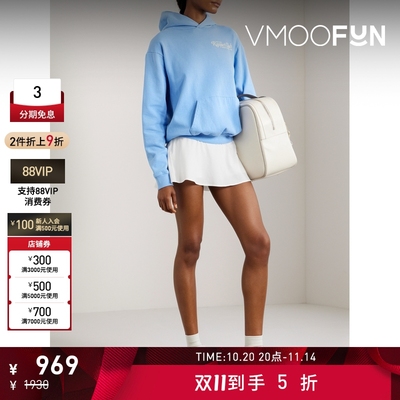 【折扣】SPORTY & RICH 秋冬女蓝色印花棉质平纹布帽衫