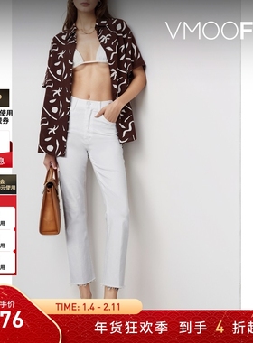 【折扣】MOTHER DENIM女士喇叭九分白色牛仔裤