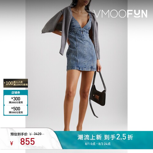 Re Done 早春女挖剪牛仔布迷你连衣裙