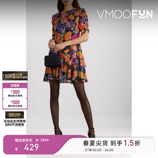 【】Rixo  春夏女亮片金葱印花乔其纱V领裙连衣裙