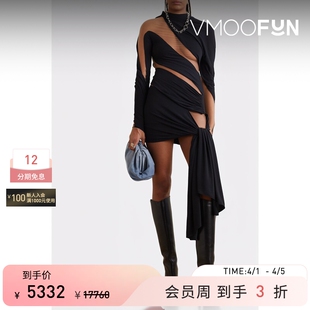 春夏女解构弹力布绢网迷你连衣裙 Mugler