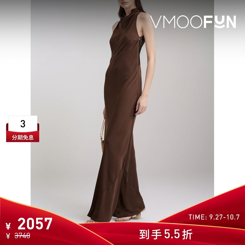 【折扣】Rotate 夏季女垂褶蕾丝边饰绉纱超长连衣裙