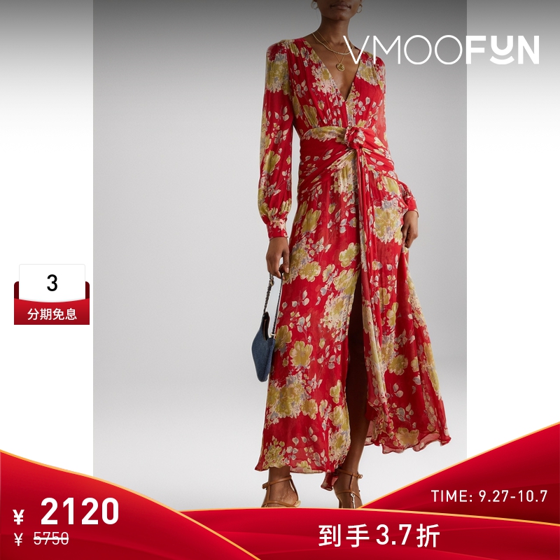【折扣】Rixo  女缩褶花卉印花顺纡绉连衣裙