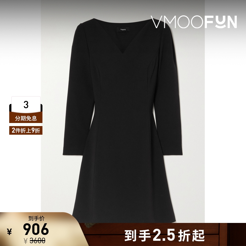 【折扣再降】THEORY女士卡迪面料迷你黑色中裙连衣裙