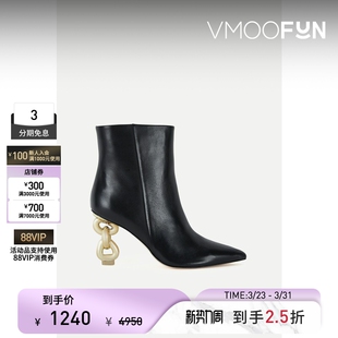 Gaia Cult 末折扣 秋冬女金属高跟皮革黑色踝靴 季