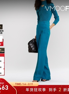 【折扣】akris女士亚麻羊毛混纺绉纱喇叭裤