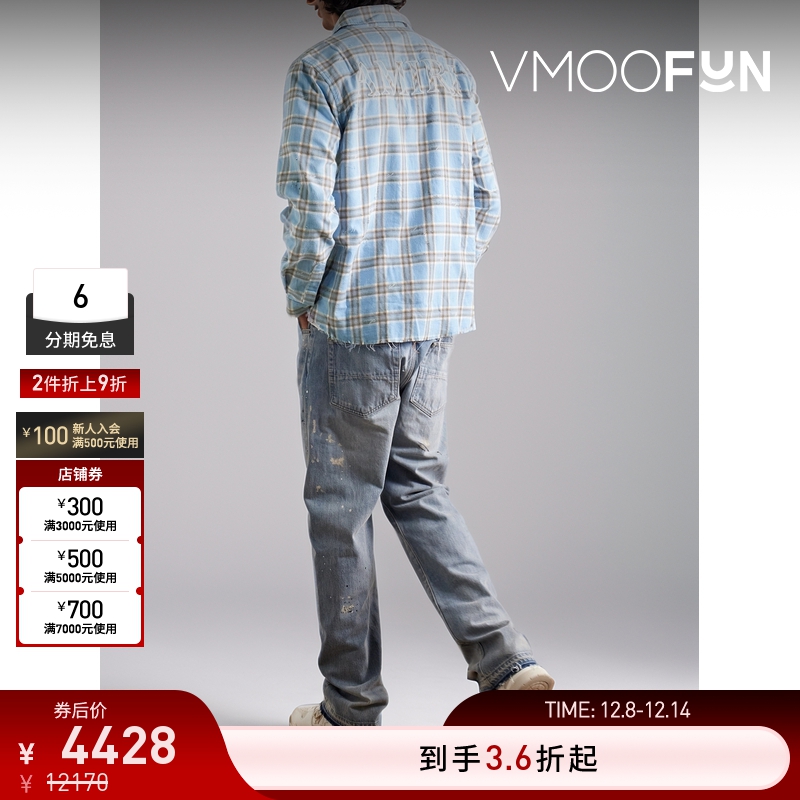 【折扣】Amiri 男宽松品牌标志贴花仿旧格纹棉质法兰绒衬衫