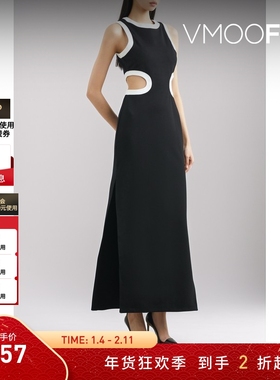 【折扣】STAUD女士挖剪双色双罗纹连衣裙小黑裙