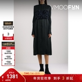 连衣裙 女拼接褶饰缎面中长小黑裙长袖 折扣 TOGA