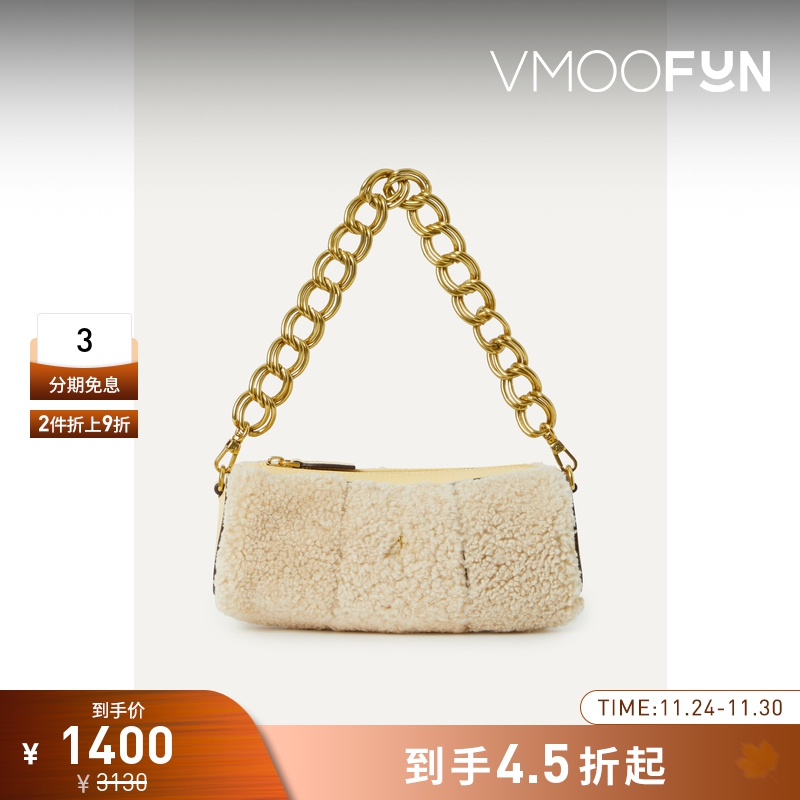 【折扣】MANU atelier 女士皮革边饰羊毛皮单肩包