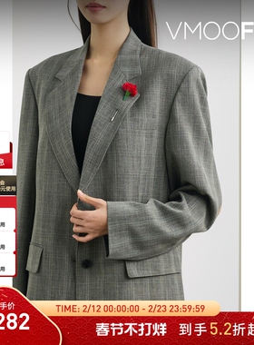 【折扣】pushBUTTON女士带缀饰挖剪格纹混纺平纹布西装外套