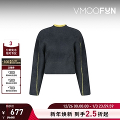 【折扣】YCH秋冬女拉绒挖剪羊毛混纺露腰设计短款针织衫