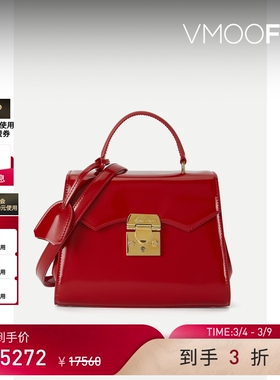 【38焕新周】Mark Cross 女复古优雅红色皮革金色五金单肩手提包