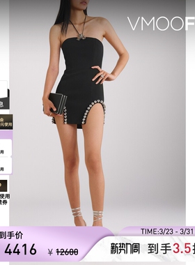 David Koma春夏女挂脖迷你小黑裙连衣裙