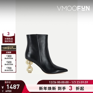 Gaia Cult 女金属高跟皮革黑色踝靴 折扣