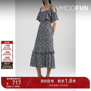 【D11折扣】DVF 春夏女平纹布露肩层接式碎花连衣裙