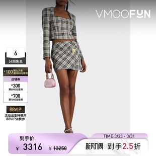 Alessandra 末折扣 Rich 秋冬女方领格纹绵羊毛短款 外套 修身 季