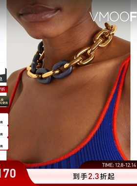 【折扣】Paco  Rabanne 女皮革金色金属项链