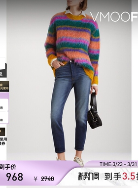 Re Done女蓝色高腰紧身九分复古牛仔裤