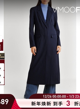 【折扣】STAUD 女秋冬条纹绵混纺宽松长款大衣外套