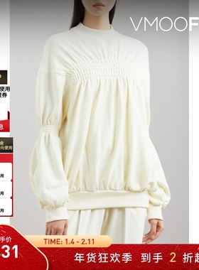 【折扣】YCH秋冬女精美细节褶饰棉质平纹布卫衣
