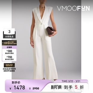 Norma Kamali春夏女士配腰带褶裥平纹布连体裤