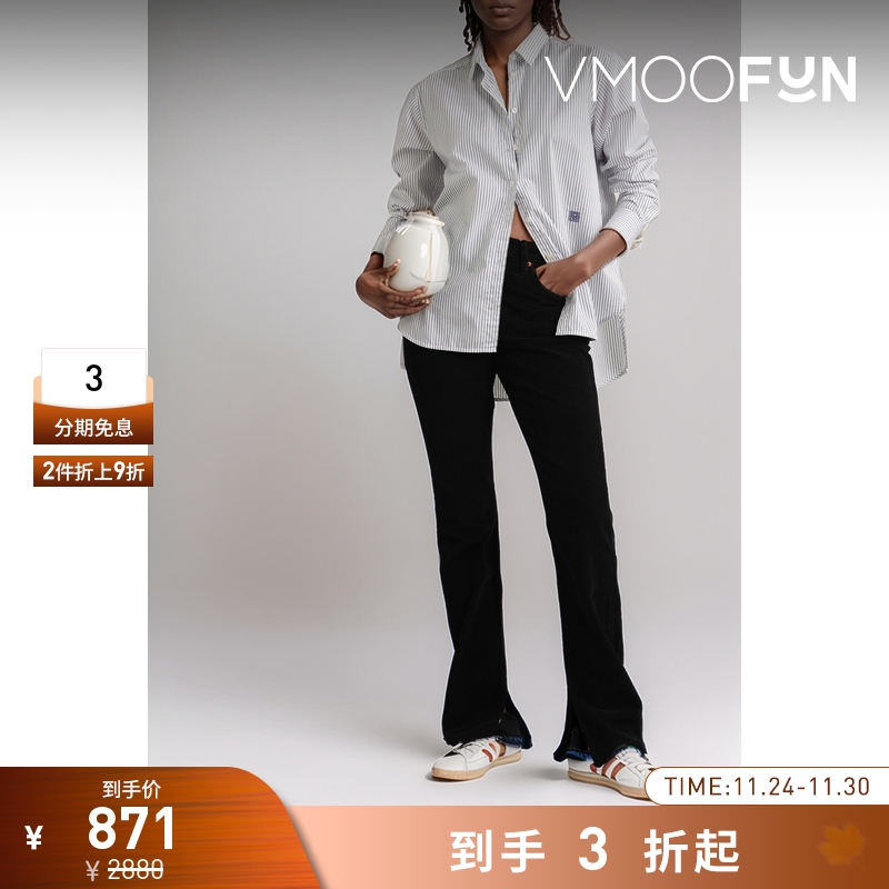 【折扣】Re Done 女士棉质黑色灯芯绒直筒裤