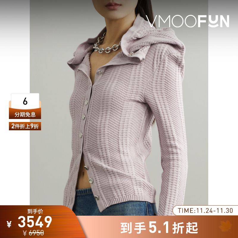 【折扣】Y/PROJECT 秋冬女带缀饰棉质绵羊毛混纺开襟衫打底衫毛衣