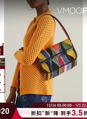 【折扣】STAUD  女多巴胺皮革边饰串珠流苏腋下包单肩包