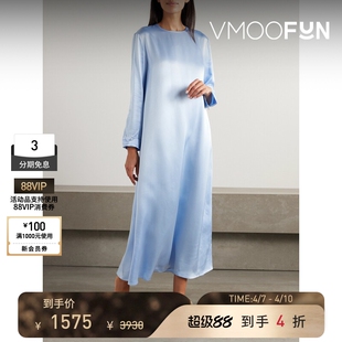 SLEEPER春夏女士羽毛边饰缎布中长连衣裙