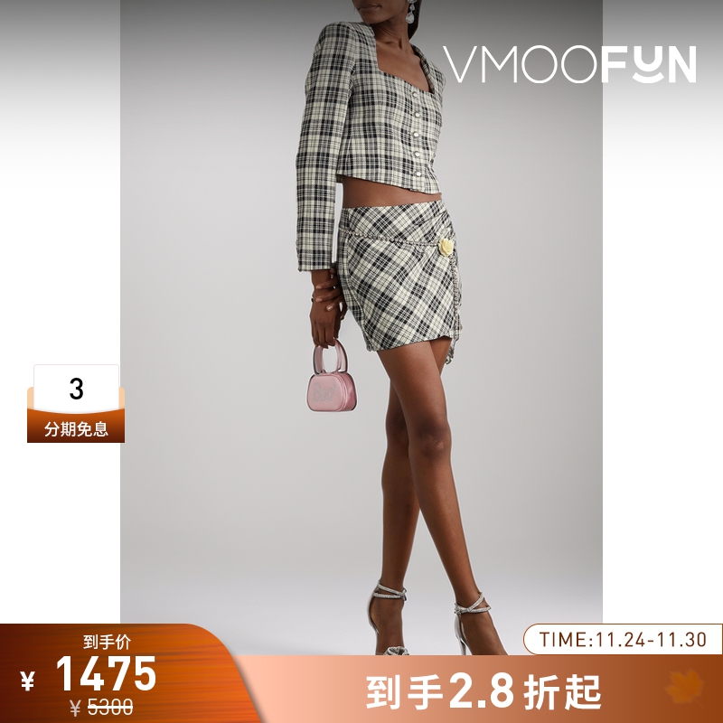 【折扣】Alessandra Rich 女围裹式格纹羊毛半身裙