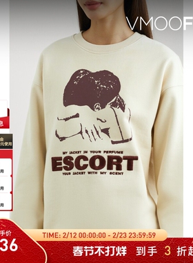 【折扣】YCH 早春女印花棉质混纺落肩白色卫衣