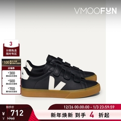 【折扣】VEJA 女简约基础款V字印花黑色皮革魔术贴运动鞋