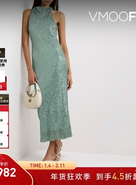 【折扣】Rebecca Vallance女士露背带缀饰金属感网布中长连衣裙