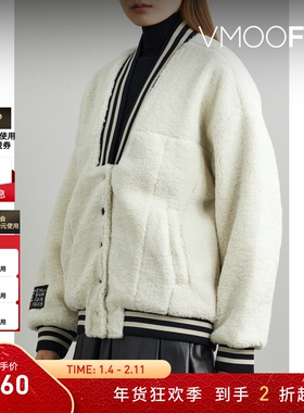 【折扣】Ksubi女深V领人造羊毛皮白色外套