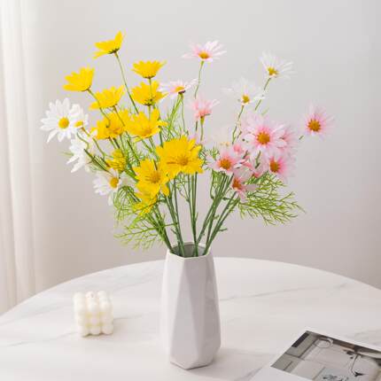 洋甘菊小雏菊假花真花客厅摆设餐桌塑料装饰花束摆件拍照道具桌面