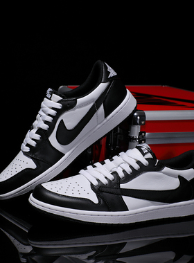 Nike耐克 【定制球鞋】Air Jordan1黑白低帮头层牛皮情侣款潮鞋
