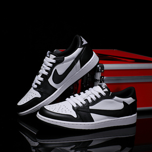 Nike耐克 【定制球鞋】Air Jordan1黑白低帮头层牛皮情侣款潮鞋
