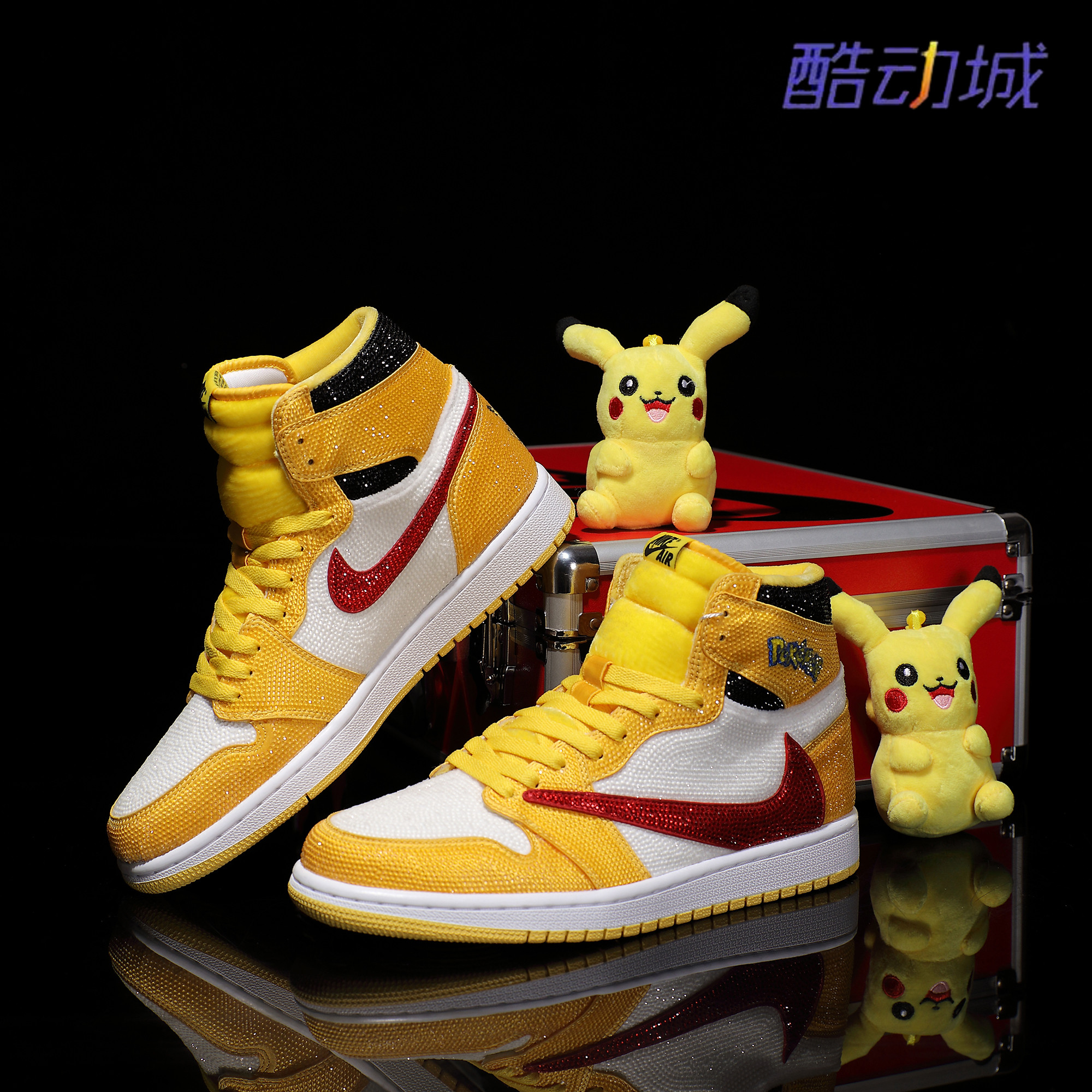 Nike耐克 【定制球鞋】Air Jordan1皮卡丘高帮满钻情侣款潮鞋球鞋
