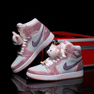 Nike耐克 【定制球鞋】Air Jordan1琳娜贝儿满钻情侣款潮鞋女鞋