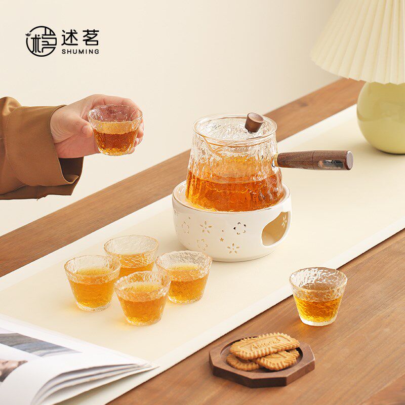 树皮纹玻璃花茶壶套装整套茶具水果茶壶下午茶蜡烛加热温茶暖茶炉