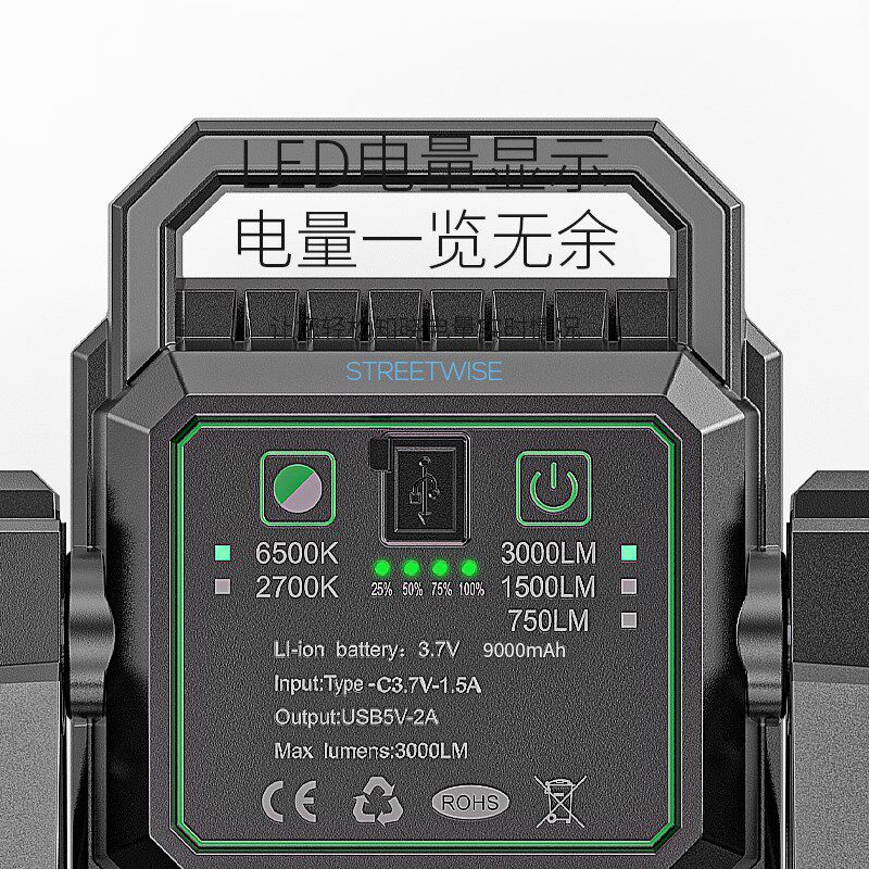 led户外投光灯强光充电泛光工地工程照明灯超亮多功能工作探照灯
