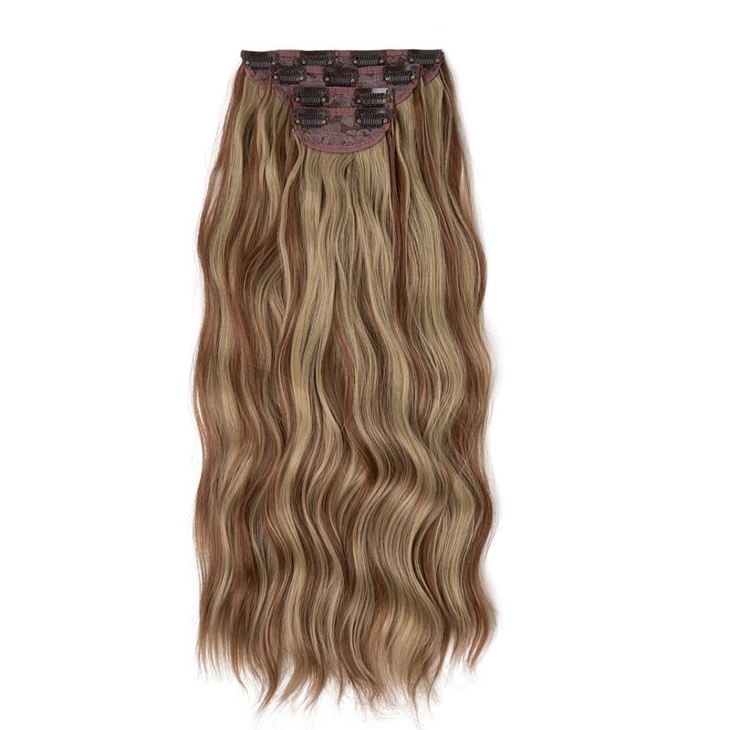 亚麻挑染假发女四件组合长卷发假发接发片假发蓬水波纹卷发片wigs