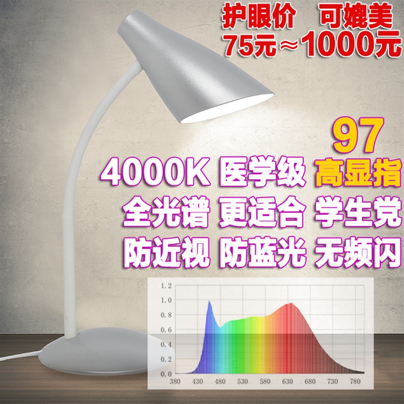 4000K自然光儿童护眼台灯直流无频闪防无蓝光高显指97卤素白炽灯