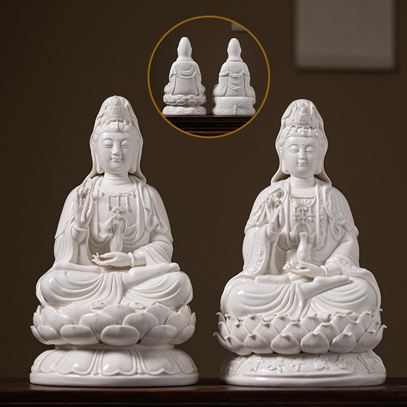 陶瓷大号坐莲观音佛像供奉家用摆件灯圈德化白瓷南海观世音菩萨像