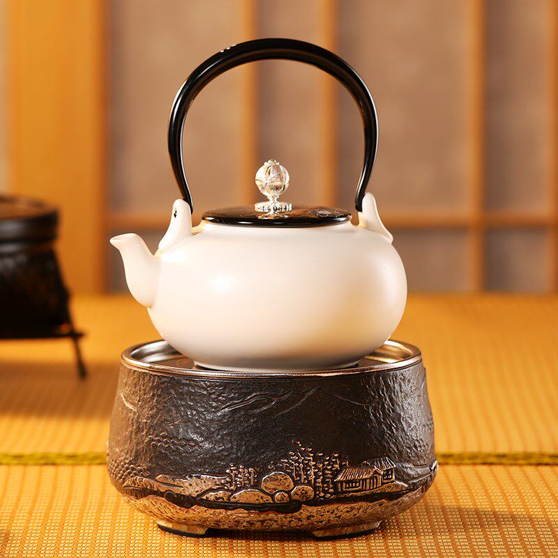 龙隐斋黑晶炉煮茶器家用烧水炉静音铁壶银壶陶壶煮茶器铁包银系列