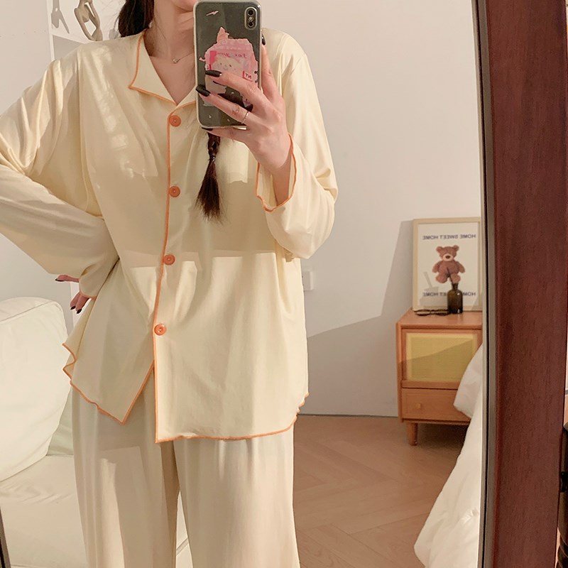 带胸垫孕妇睡衣夏季薄款莫代尔月子服产后哺乳春秋长袖家居服套装
