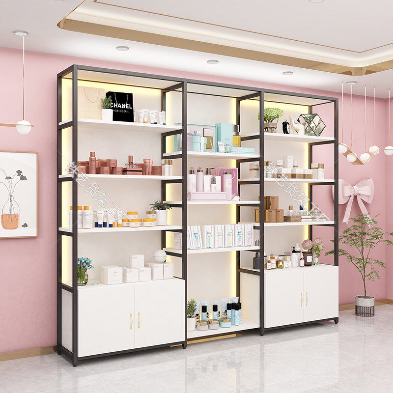 公司服装店简约现代商场橱窗多层鞋架展示架带灯鞋店货架鞋柜包架