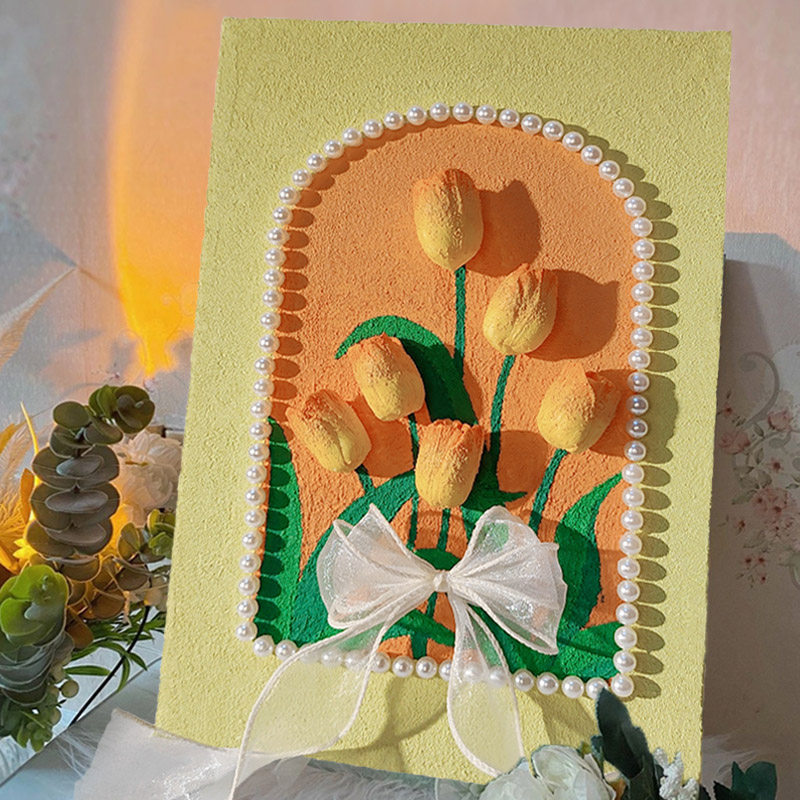 女神3D立体石英砂肌理珍珠装饰画郁金香diy手工材料解闷节日礼物