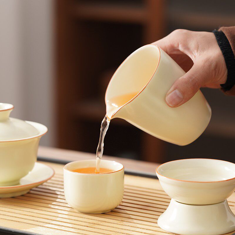 米黄汝窑茶具套装2026新款家用轻奢高档陶瓷茶壶喝茶功夫茶杯礼盒